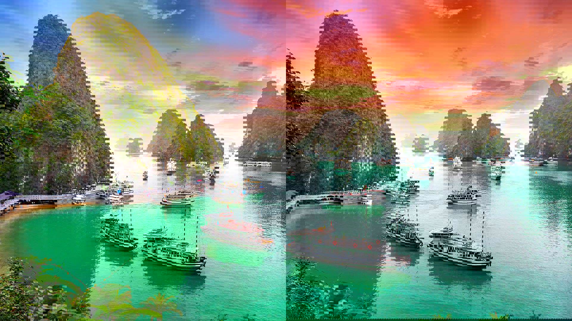 Halong Bay Bugt Sunset Rod